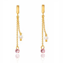 Gold Chain Earrings with Pearl and Stones