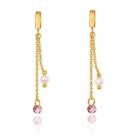 Chain earrings with a stone and a pearl at the end
