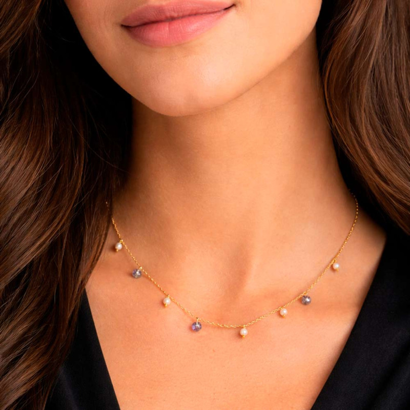 Gallery-Gallery Necklace with Gemstones and Gold Chain