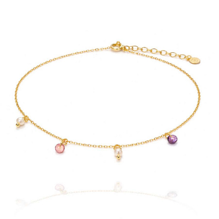 Brigitte bracelet with pearls and stones, gold-plated silver
