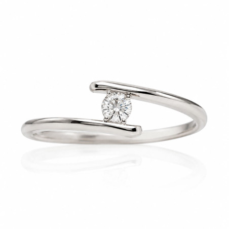 Anillo oro blanco cruzado con circonita