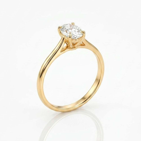 Anillo solitario oval diamante y oro amarillo
