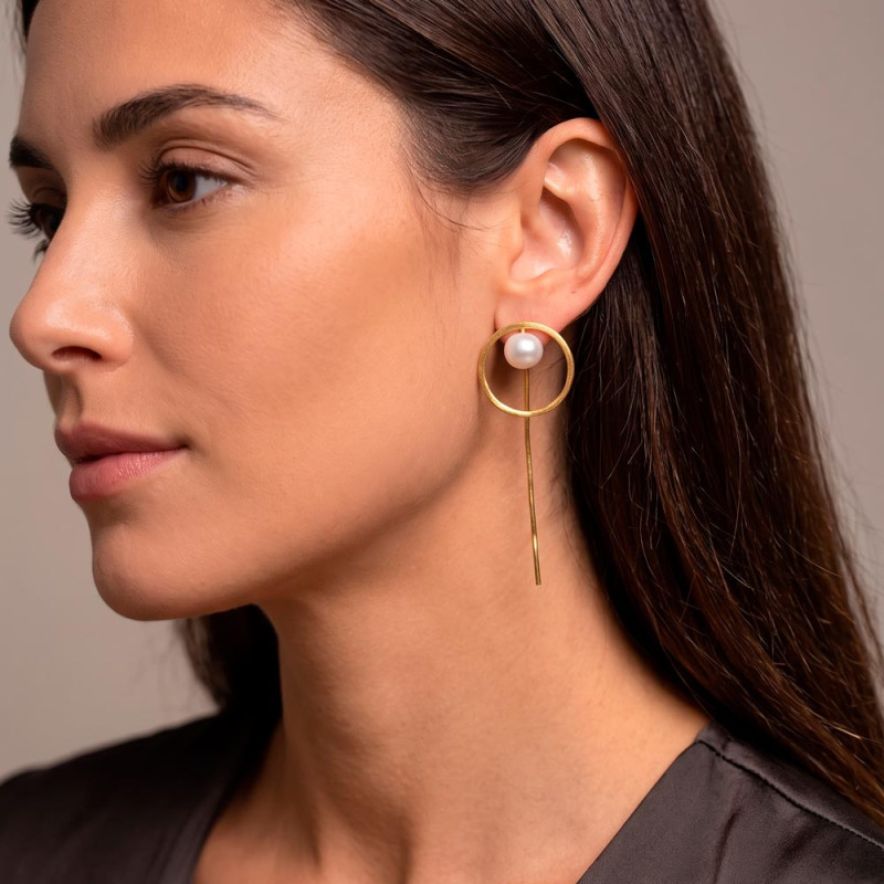 Pendientes largos perla mujer