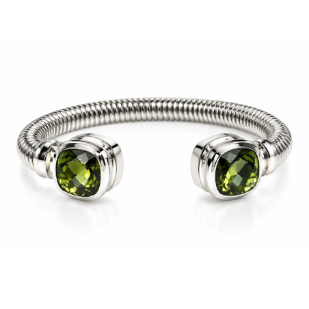 Sterling silver torque bracelet with dark peridot stones