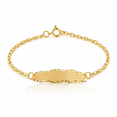 Baby gold ID bracelet with sandblasted cloud plate and cut edge