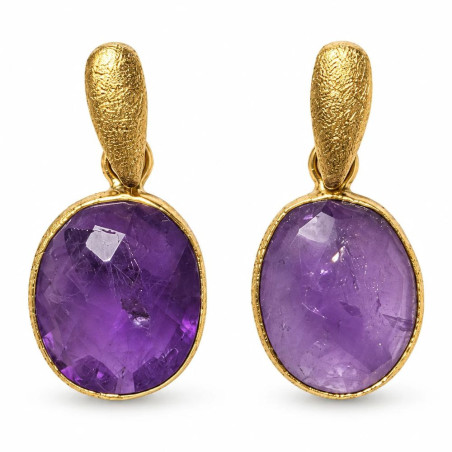 Pendientes California de plata con baño de oro y amatista oval