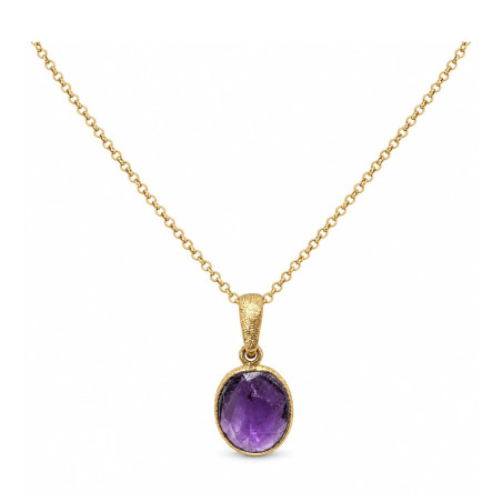 Gargantilla California de plata con baño de oro y colgante de amatista oval
