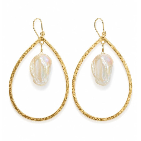 Gold-plated silver hammered teardrop hoop earrings with baroque pearl