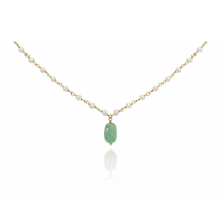 Gold-plated silver necklace with green tourmaline and pearls