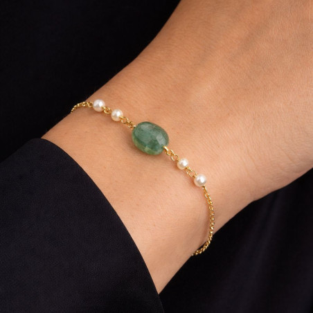 Tourmaline and pearl bracelet worn on the wrist