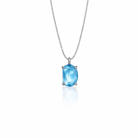 Silver necklace with rectangular aqua blue stone