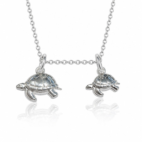 Collar de tortuga mamá con 1 cría en plata
