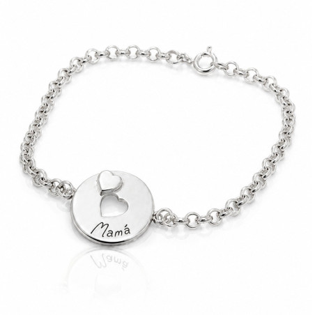 Pulsera de plata con medalla de corazón calado y nombre grabado
