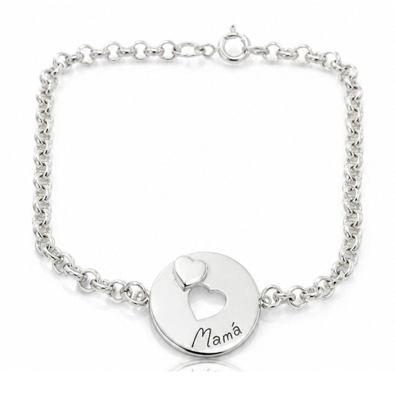 Pulsera de plata con medalla de corazón calado vista de frente