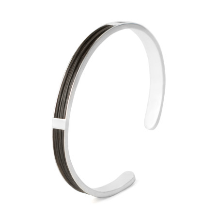 Pulsera banda de plata y cuero