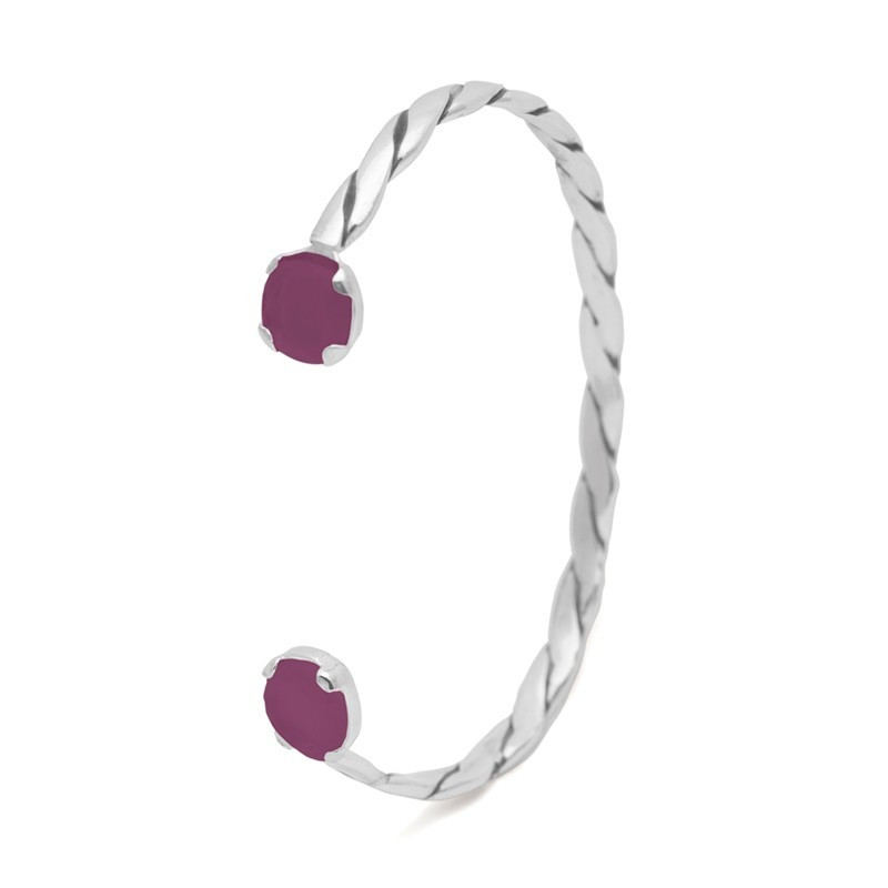 Silver bracelet with burgundy gemstones