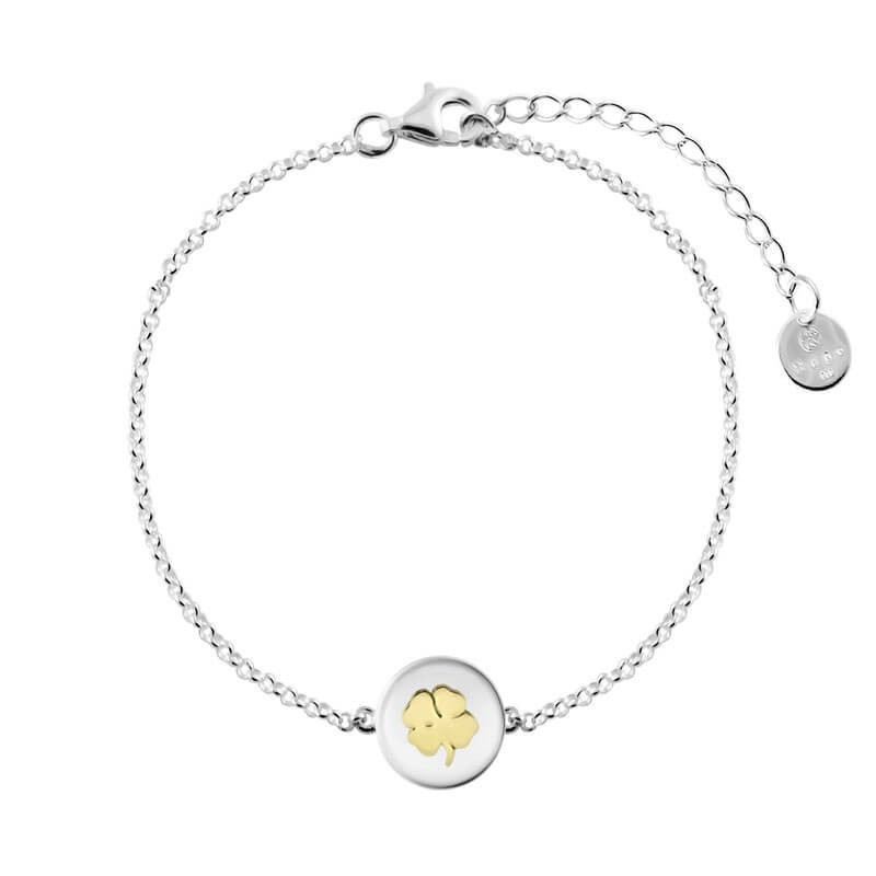 Pulsera de plata trebol oro