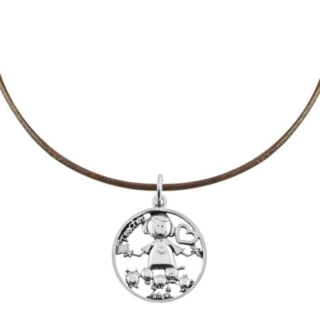 Teacher necklace in silver and leather