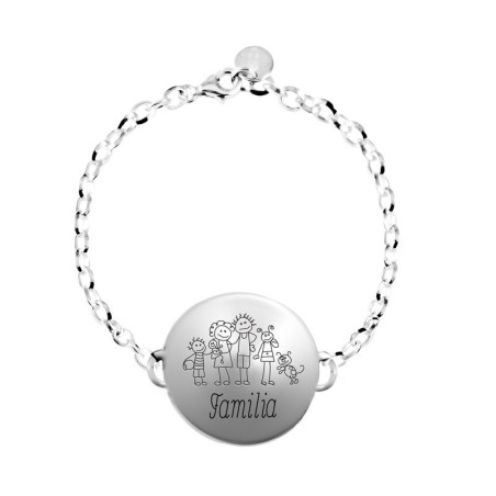 pulsera de plata con grabado familia
