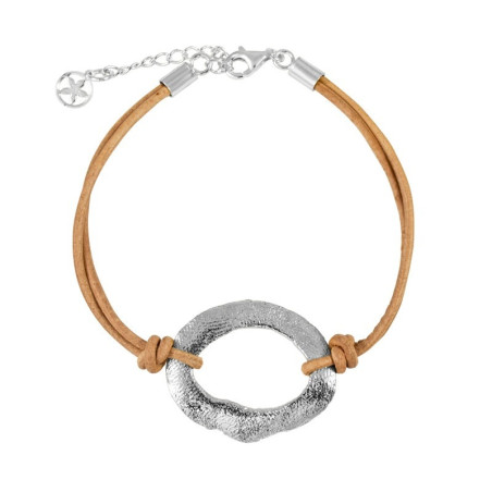 Camel leather and silver bracelet
