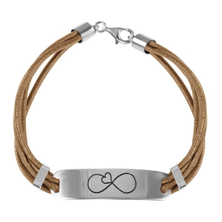 Pulsera infinito corazón de plata y cuero