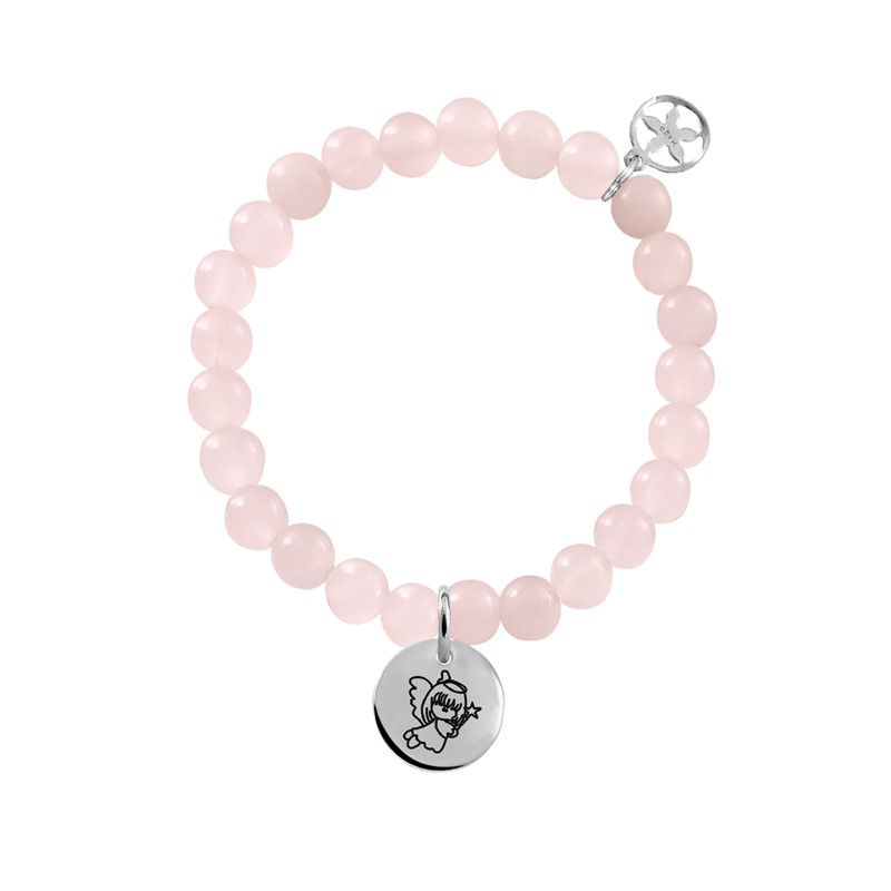 Pulsera cuarzo rosa con medalla ángel