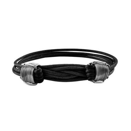 Pulseras negra plata y cuero