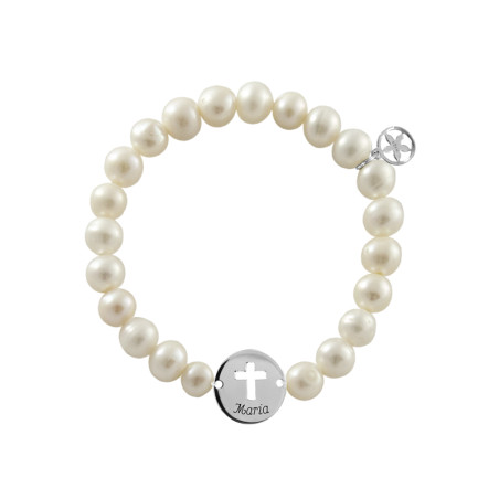 Pearl bracelet with cross charm
