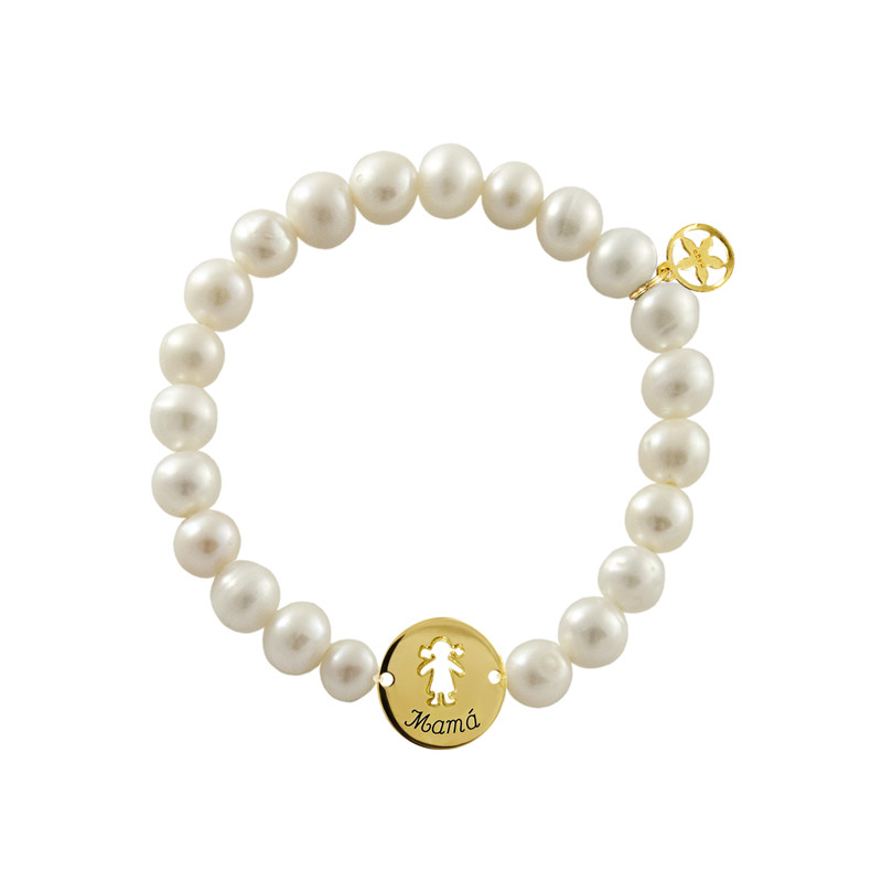 Pearl bracelet with cut-out girl medal