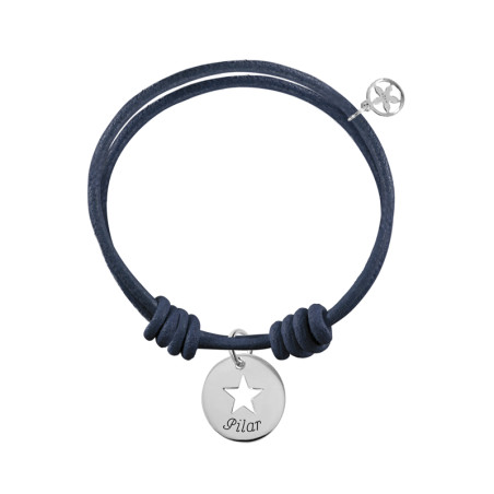 pulsera cuero azul marino medalla estrella
