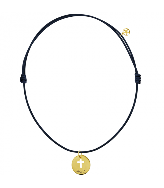 Cordón cuero con medalla cruz personalizada | Hago