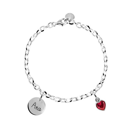 chain bracelet with red heart zirconia and medal