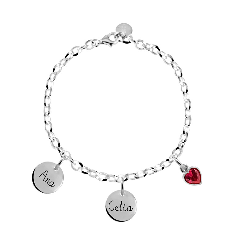 pulsera cadena con circonita corazon rojo y dos medallas personalizadas