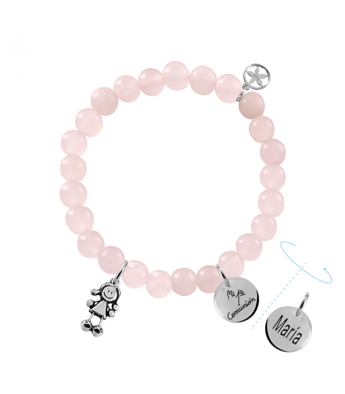 Pulsera COMUNION piedras naturales ROSA ☆ Happy ☆