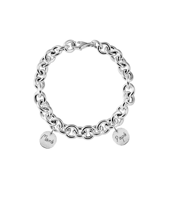 Pulsera de plata con medallas personalizadas ideal para regalar a profesores