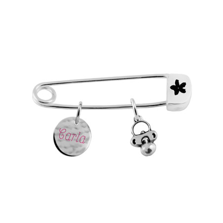 Baby safety pin with medal and pacifier