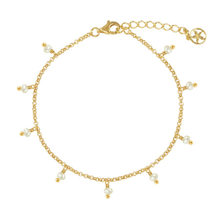 pulsera dorada con cadena y perlas