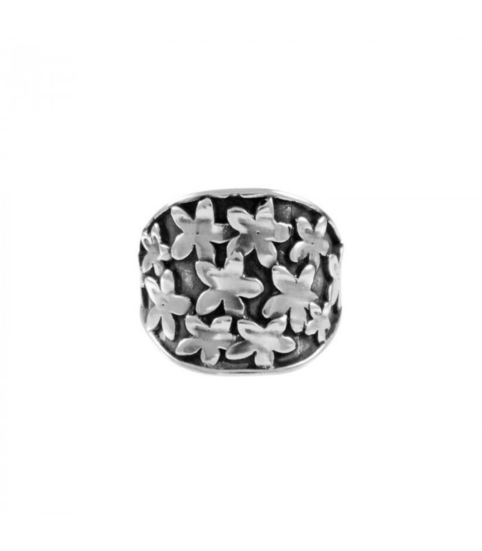 Anillo jazmín en plata envejecida