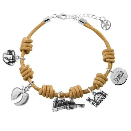 pulsera cuero camel medallas granada