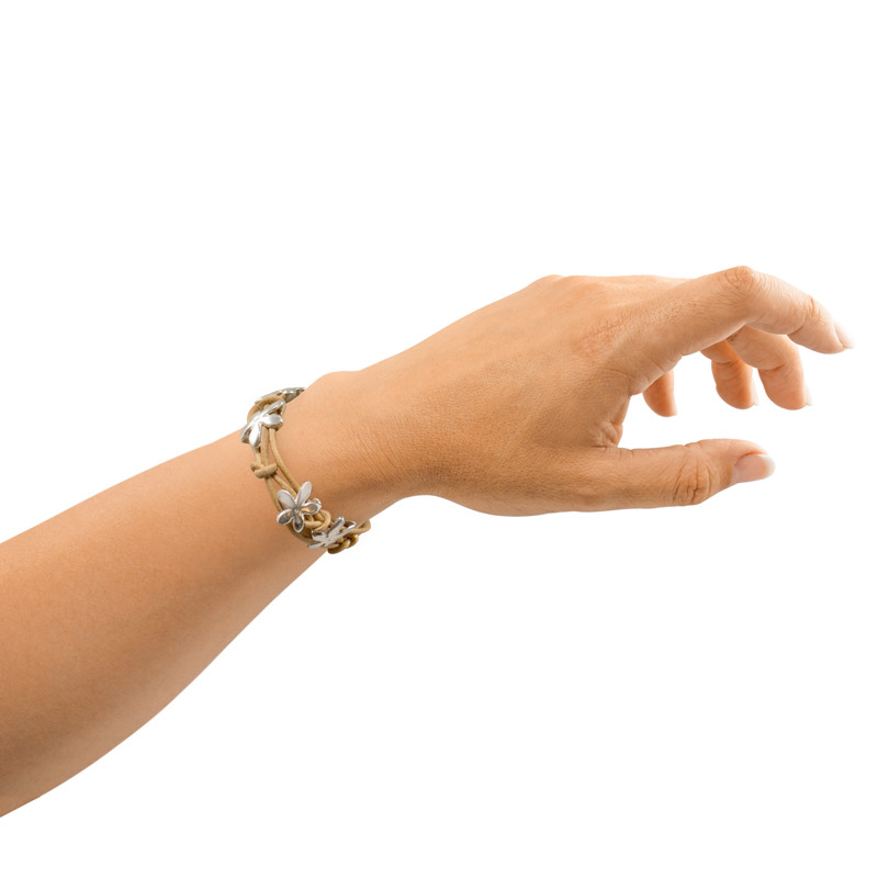 Pulsera de cuero y jazmines en plata | Regala pulseras de jazmín