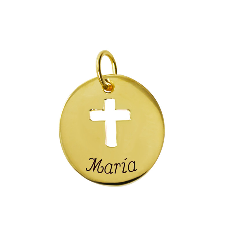 gold medal with cut-out cross design