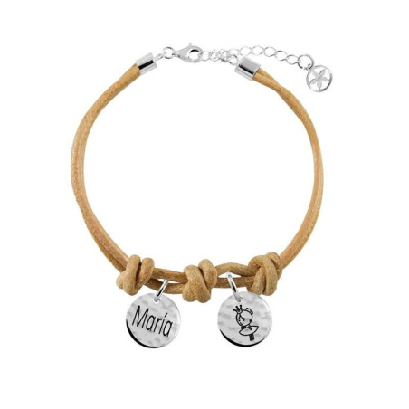 Pulsera cuero personalizada nombres plata