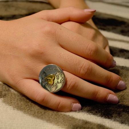 Personalized ring with heart-shaped gold charm