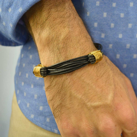 Pulsera de cuero nudos dorados