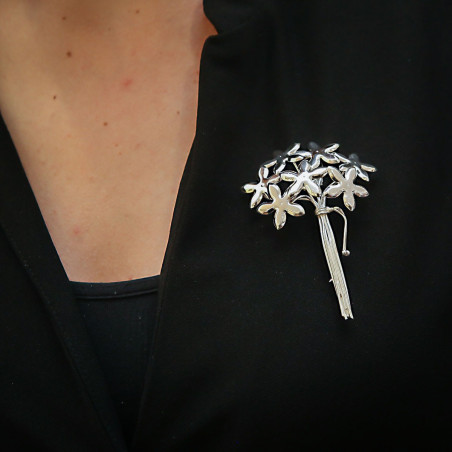 Silver jasmine corsage brooch