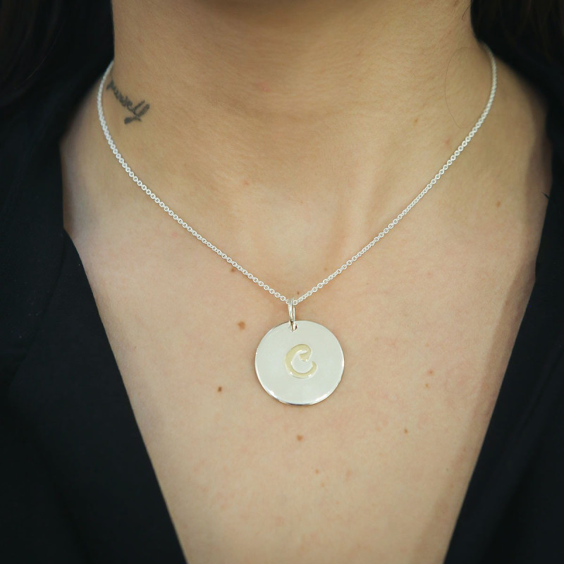 Silver Pendant with Gold Initial