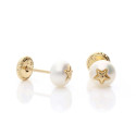 Pendientes Bebé Perlas Estrellas Oro
