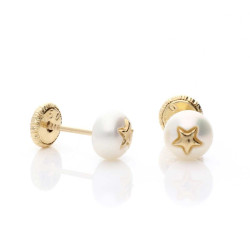 Pendientes Bebé Perlas Estrellas Oro