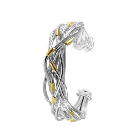 Cross knot bracelet with silver and gold threads