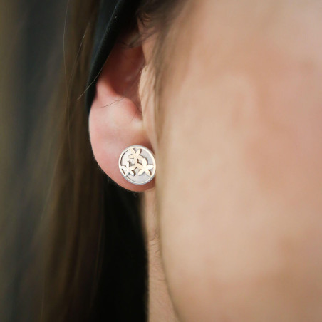 Silver, mother of pearl and flower earrings.